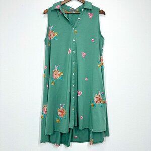 Figueroa & Flower Size Large Green Floral Embroidered Collared A Line Dress‎